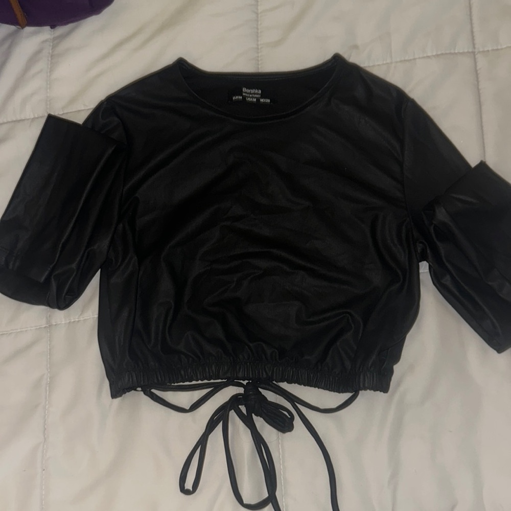 Bershka Leather long sleeve crop top